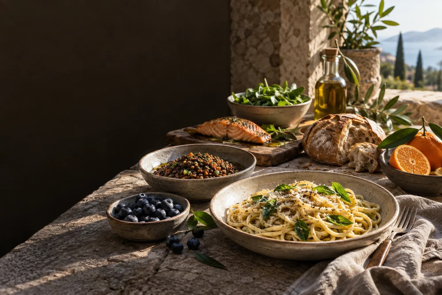 Tavola con alimenti quotidiani