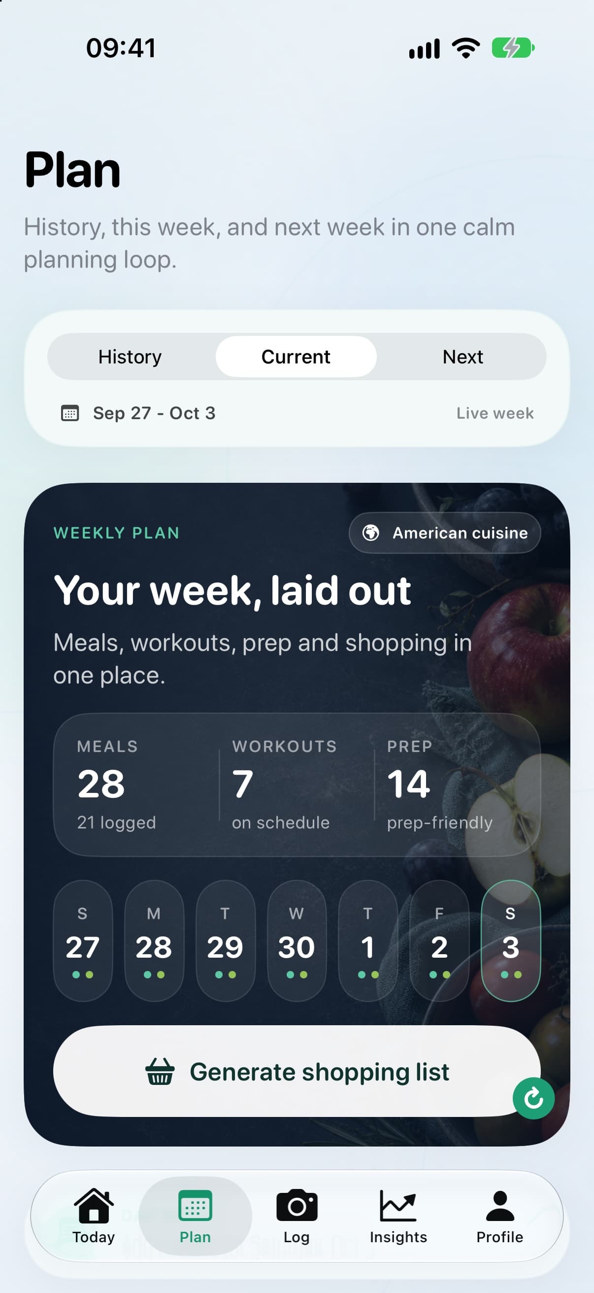 Vesta personalised weekly meal plan and shopping list