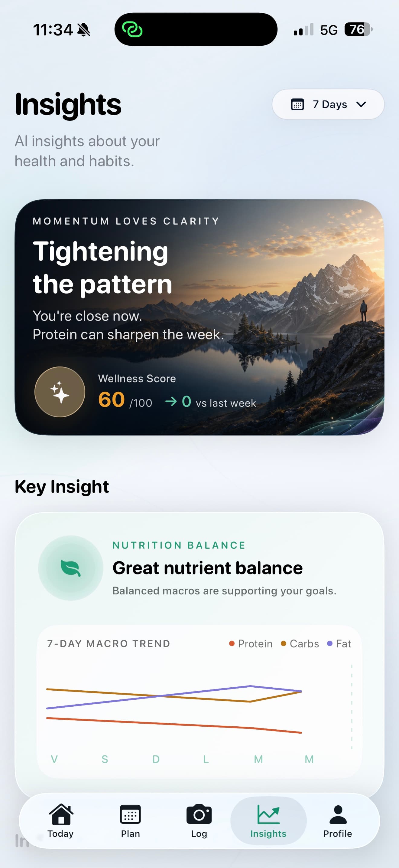 Vesta Insights screen with weekly read and macro trend