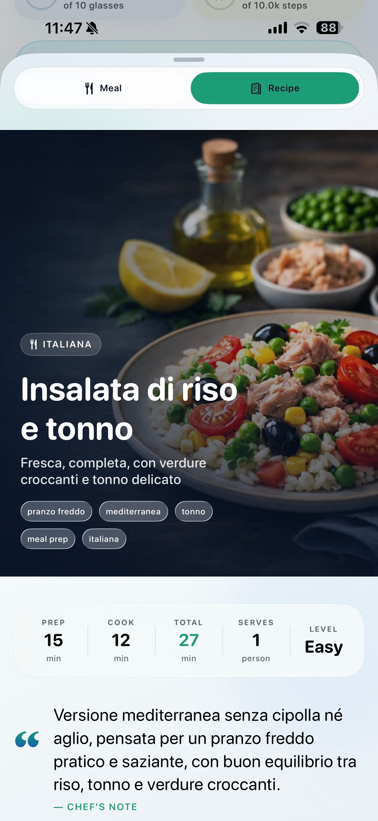 Vesta recipe screen for insalata di riso e tonno